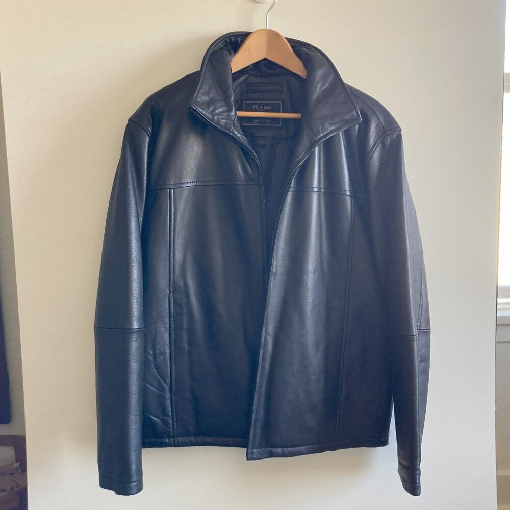Jos. A. Bank Reserve Collection Mens Black Leather M Zip Jacket Butter Soft